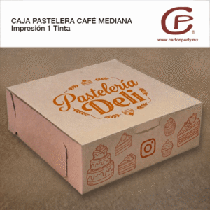 Caja para pastel de cartón café impresa 1 y 2 tintas