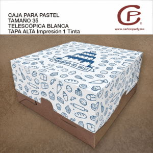 Caja para pastel blanca impresa 1 y 2 tintas
